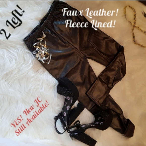 Leggings Faux Leather Velvet Lined Leggings - Picture 9 of 9